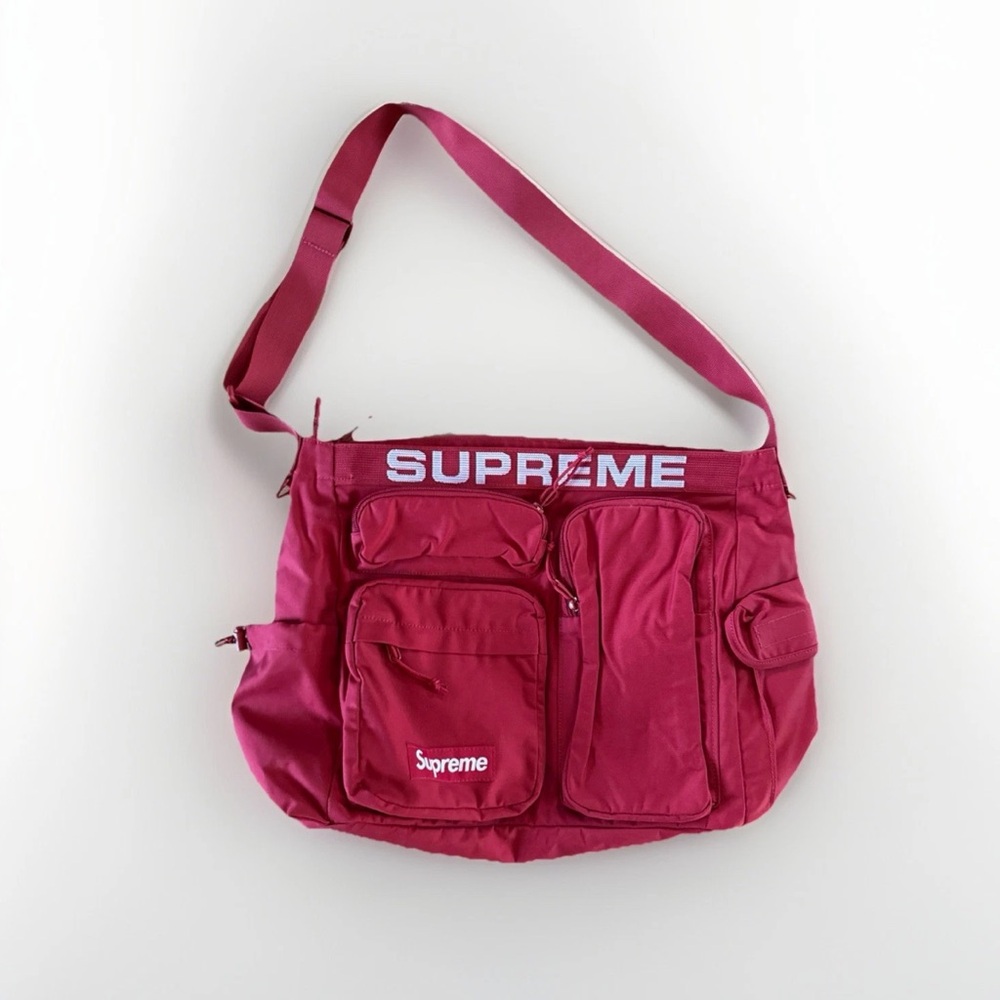 Red Military Messenger Bag Crossbody Streetwear Utility Adjustable Strap Pockets